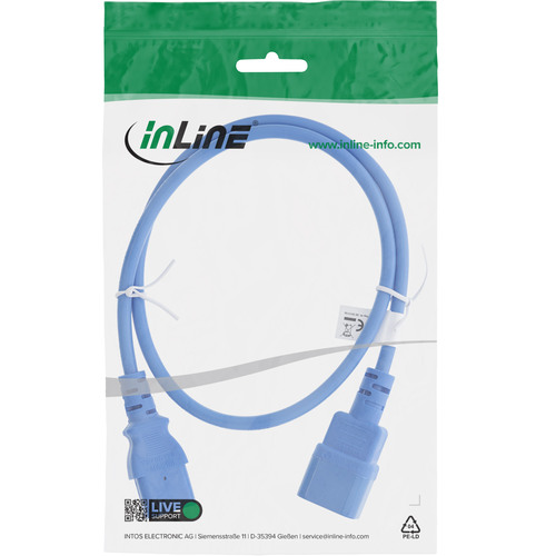 InLine® Kaltgeräteverlängerung, C13 auf C14, blau, 2m