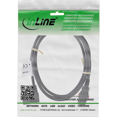 InLine® Kaltgeräteverlängerung, C13 verriegelbar auf C14 gewinkelt, 0,5m