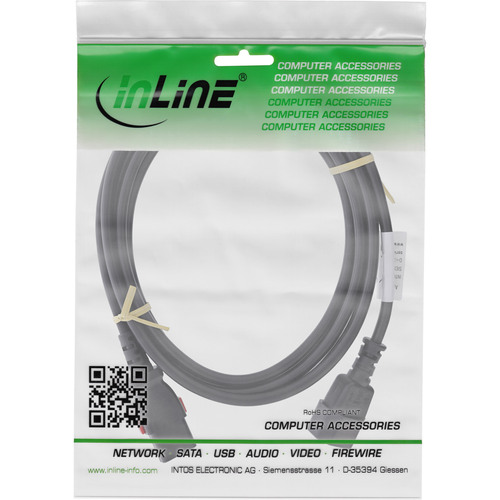 InLine® Kaltgeräteverlängerung, C13 verriegelbar auf C14, schwarz, 1m