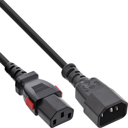 InLine® Kaltgeräteverlängerung, C13 verriegelbar auf C14, schwarz, 5m
