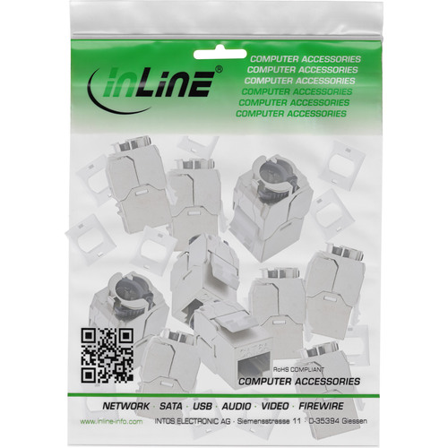 InLine® Keystone RJ45 Buchse Slim SNAP-In Cat.6A, integr. Kabelbinder, 10er Pack