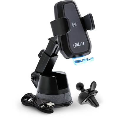 InLine KFZ Smartphone Halterung elektrisch mit Saugnapf und Befestigung für Lüftungsschlitz, ONE TOUCH QI, universal, ausziehbar, Wireless Charger InLine KFZ Smartphone Halterung elektrisch mit Saugnapf und Befestigung für Lüftungsschlitz, ONE TOUCH QI, universal, ausziehbar, Wireless Charger