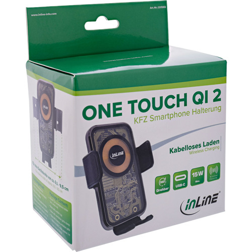 InLine® KFZ Smartphone Halterung, ONE TOUCH QI 2, universal, Wireless Charger