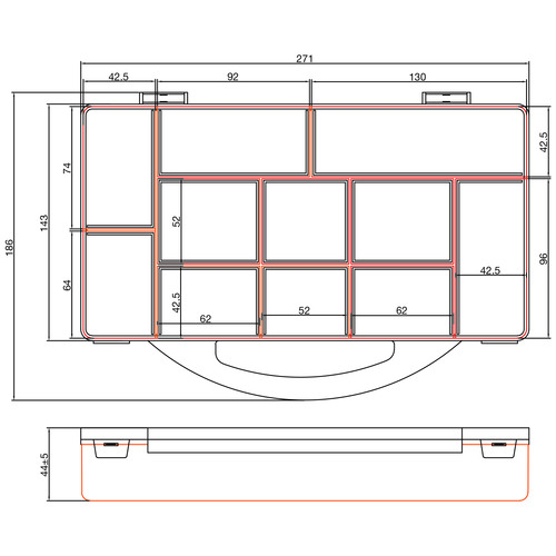 InLine® Kleinteilebox, 11 Fächer, Abmessungen: 271x186x40mm, orange
