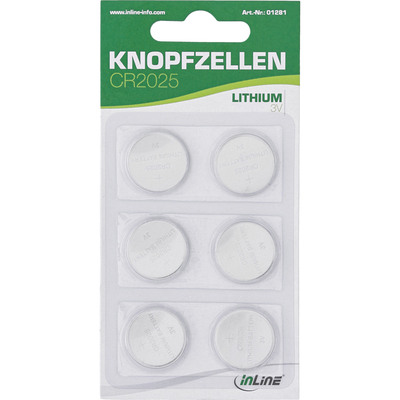 InLine® Knopfzellen, 3V Lithium, CR2025, 6er Pack (Produktbild 1)