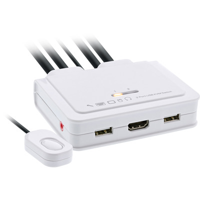 InLine KVM Switch, 2-fach, HDMI, 4K, USB, mit Audio, integr. Kabel