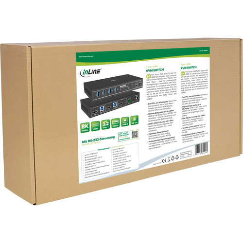 InLine® KVM Switch, 2-fach, HDMI, 8K@60Hz, USB 3.2, mit IR & RS-232