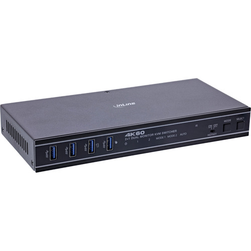InLine® KVM Switch, 2-fach, HDMI & DP, Dual Monitor, 4K60Hz, USB Hub, schwarz