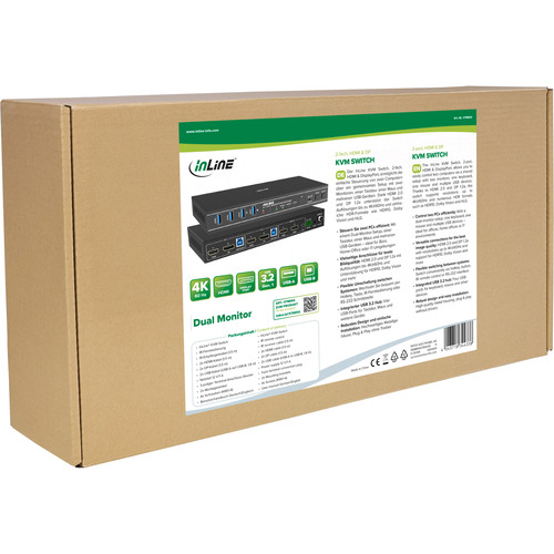 InLine® KVM Switch, 2-fach, HDMI & DP, Dual Monitor, 4K60Hz, USB Hub, schwarz