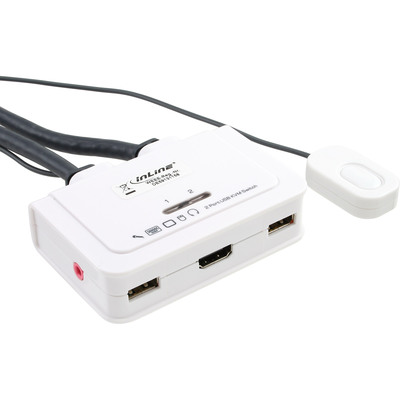 InLine KVM Switch, 2-fach, HDMI, USB, mit Audio, integr. Kabel