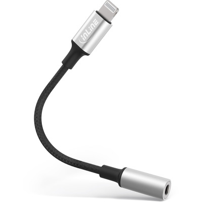 InLine® Lightning Audio Adapter Kabel, für iPad, iPhone, iPod, silber/schwarz, 0,1m MFi-zertifiziert
