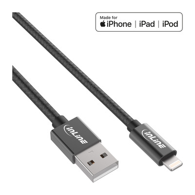 InLine® Lightning USB Kabel, für iPad, iPhone, iPod, schwarz/Alu, 2m MFi-zertifiziert
