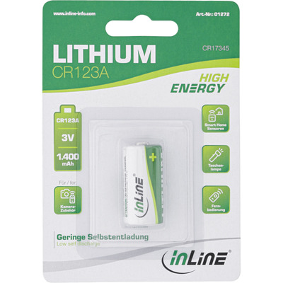 InLine Lithium High Energy Batterie Fotobatterie, CR123A, 3V 1400mAh, 1er Blister