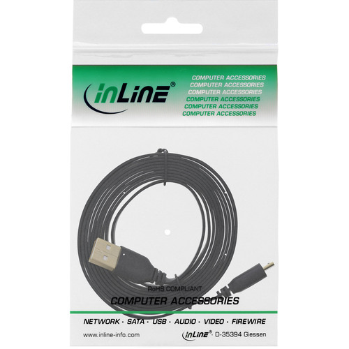 InLine® Micro-USB 2.0 Flachkabel, USB-A auf Micro-B, schwarz, 1 m