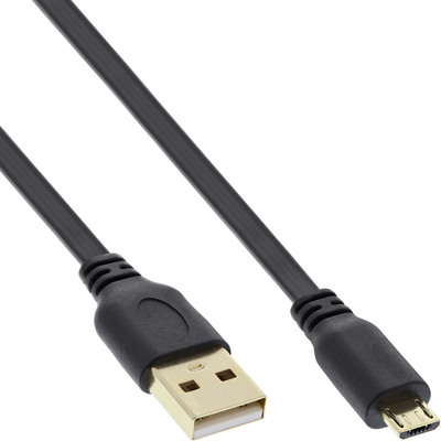 InLine® Micro-USB 2.0 Flachkabel, USB-A Stecker an Micro-B Stecker, 0,3m (Produktbild 1)