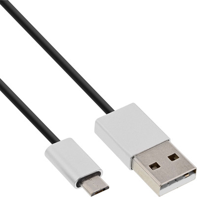 InLine® Micro-USB 2.0 Kabel, USB-A ST an Micro-B ST, schwarz/Alu, flexibel, 0,5m (Produktbild 1)