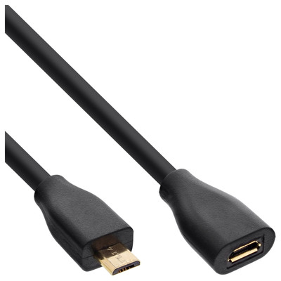 InLine® Micro-USB Verlängerung, USB 2.0 Micro-B Stecker auf Buchse, schwarz, vergoldete Kontakte, 1,5m