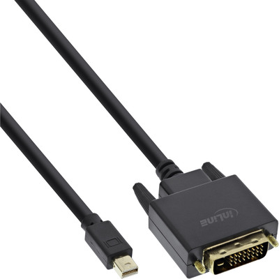 InLine Mini DisplayPort zu DVI Kabel, Mini DisplayPort Stecker auf DVI-D 24+1 Stecker, schwarz/gold, 0,5m