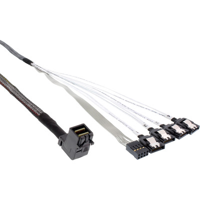 InLine Mini SAS HD Kabel, SFF-8643 gewinkelt zu 4x SATA + Sideband, 0,5m