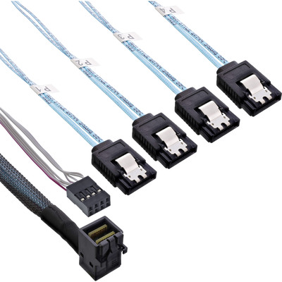 InLine® Mini SAS HD Kabel, SFF-8643 gewinkelt zu 4x SATA + Sideband, 1m