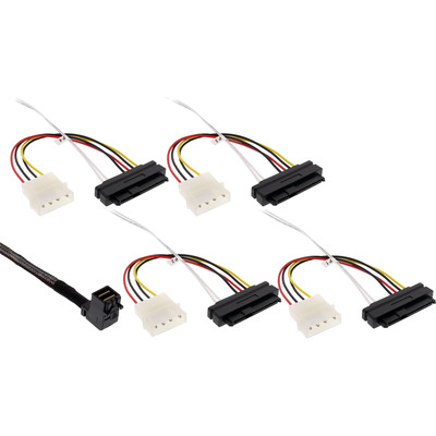 InLine® Mini SAS HD Kabel, SFF-8643 gewinkelt zu 4x SFF-8482 (29-pol.) + Strom, 0,5m