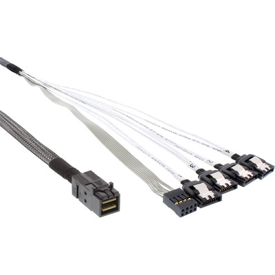 InLine Mini SAS HD Kabel, SFF-8643 zu 4x SATA + Sideband, 0,5m (Produktbild 1)