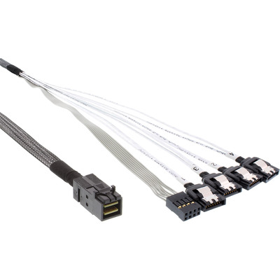 InLine® Mini SAS HD Kabel, SFF-8643 zu 4x SATA + Sideband, 0,5m (Produktbild 1)