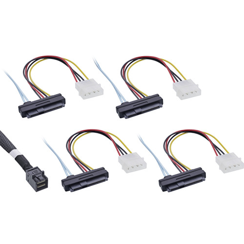 InLine® Mini SAS HD Kabel, SFF-8643 zu 4x SFF-8482 (29pol) + Strom, 1m Interne Kabel
