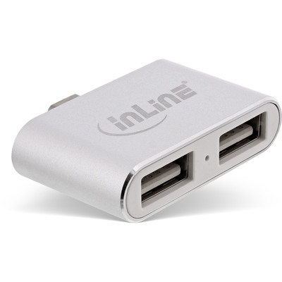 InLine Mini USB 2.0 Hub, USB Typ-C Stecker auf 2x USB A Buchse, silber