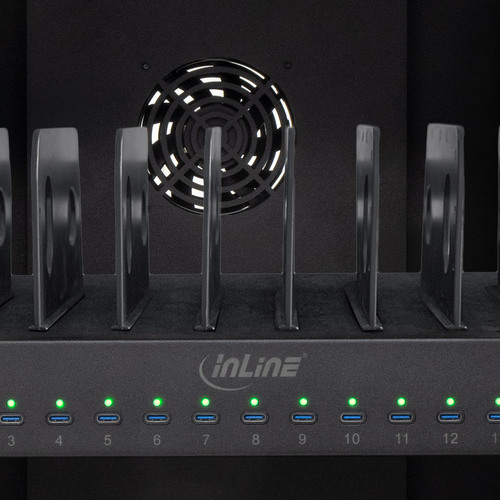 InLine® mobiler Ladeschrank, 32x USB-C, 2000W, PD3, QC5, abschließbar, schwarz