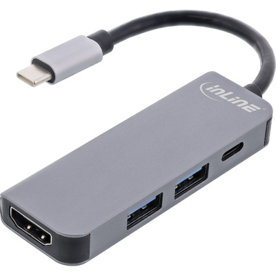 InLine Multifunktions-Hub USB 3.2 Gen.1, 2x USB-A 5Gb/s + HDMI 4K/30Hz + USB Typ-C PD 87W, Aluminium, grau InLine Multifunktions-Hub USB 3.2 Gen.1, 2x USB-A 5Gb/s + HDMI 4K/30Hz + USB Typ-C PD 87W, Aluminium, grau