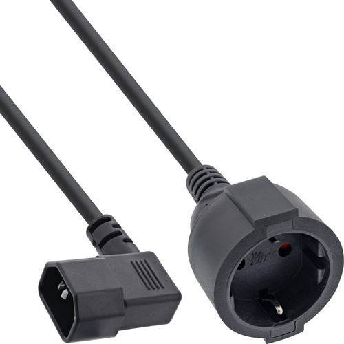InLine® Netz Adapter Kabel, Kaltgeräte C14 gew. auf Schutzkontakt Buchse, 2m Stromkabel extern