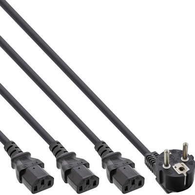 InLine® Netz-Y-Kabel, 1x Schutzkontakt ST / 3x Kaltgeräte ST, Ver. 1 (2m+1/2/3m) (Produktbild 1)
