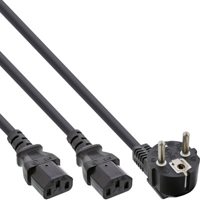 InLine® Netz-Y-Kabel, 1x Schutzkontaktstecker zu 2x Kaltgerätestecker, 1m (Produktbild 1)