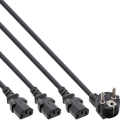 InLine® Netz-Y-Kabel, 1x Schutzkontaktstecker zu 3x Kaltgerätestecker, 1m