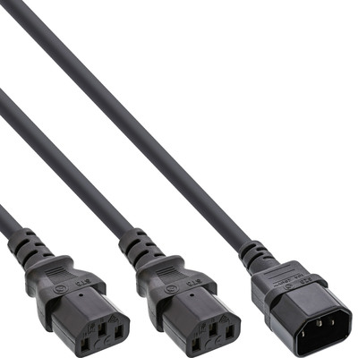 InLine Netz-Y-Kabel, Kaltgeräte, 1x IEC-C14 auf 2x IEC-C13, 1,8m (Produktbild 1)