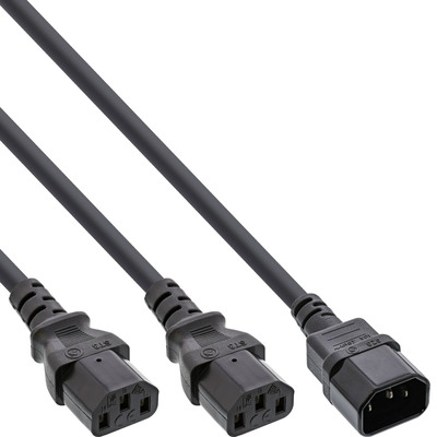 InLine® Netz-Y-Kabel, Kaltgeräte, 1x IEC-C14 auf 2x IEC-C13, 1,8m