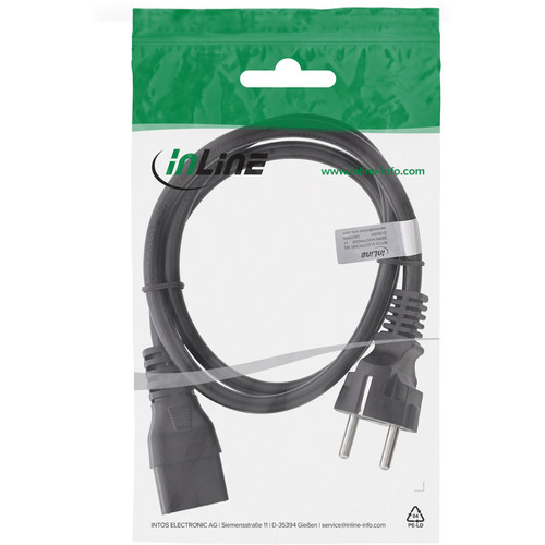 InLine® Netzkabel 16A, Schutzkontakt gerade/Kaltgerätestecker IEC320/C19, 0,5m