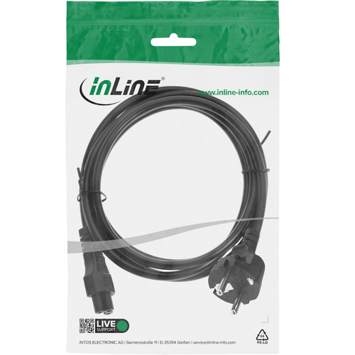 InLine® Netzkabel für Notebook, 3pol C5 Kupplung, schwarz, 3m