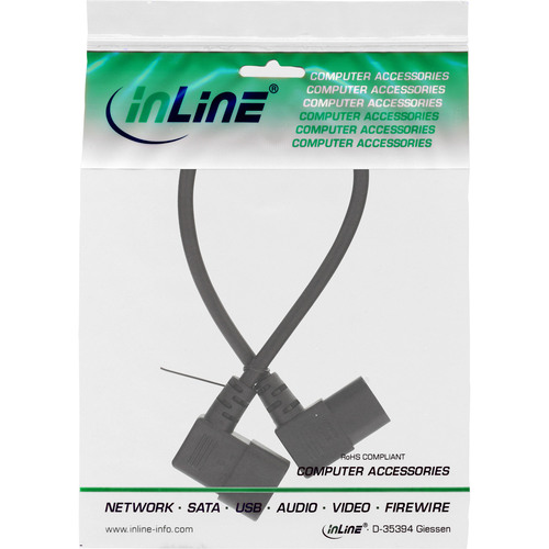 InLine® Netzkabel Kaltgeräteverlängerung, C13 auf C14, 90° abgewinkelt, 3,0m