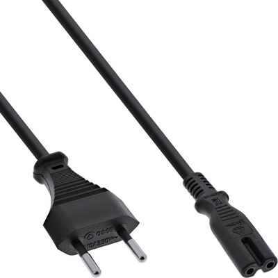 InLine® Netzkabel, Netzstecker CEE7/16 Schweiz auf Euro 8 C7 Stecker, schwarz, 1,8m