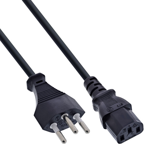 InLine® Netzkabel, Netzstecker Schweiz SEV 1011 auf IEC-C13, schwarz, 1 m Stromkabel extern