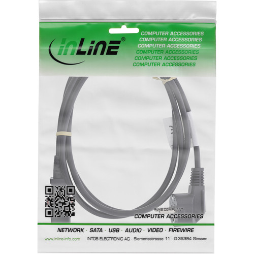 InLine® Netzkabel, Schutzkontakt gewinkelt auf C13 verriegelbar, 3m