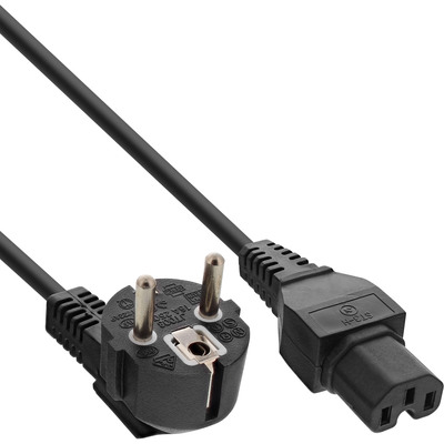 InLine® Netzkabel, Schutzkontakt gewinkelt auf Warmgerätestecker C15 gerade, schwarz, 1m (Produktbild 1)