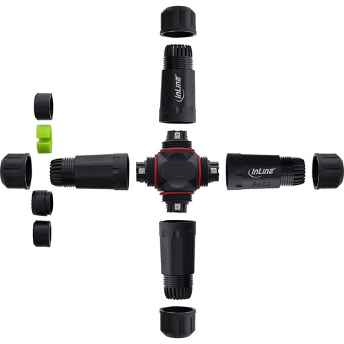 InLine® Netzkabelkupplung, IP68, 3-polig, 4-Wege, M20, schwarz