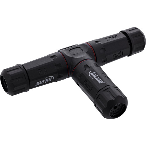 InLine® Netzkabelkupplung, IP68, 3pol, 3-Wege, M20, schwarz IP68 Wasserdichte Kabelkupplungen