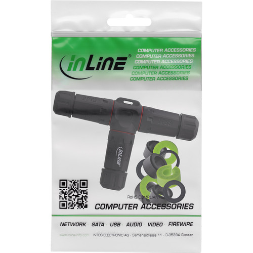 InLine® Netzkabelkupplung, IP68, 3pol, 3-Wege, M20, schwarz