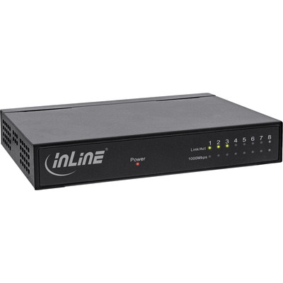 InLine Netzwerk Switch 8-Port, Gigabit Ethernet, 10/100/1000MBit/s, Desktop, Metall, lüfterlos, geschirmte Ports
