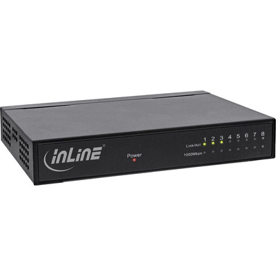 InLine® Netzwerk Switch 8-Port, Gigabit Ethernet, 10/100/1000MBit/s, Desktop, Metall, lüfterlos, geschirmte Ports