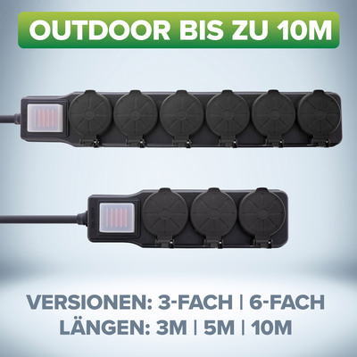 InLine® Outdoor-Steckdosenleiste, 3-fach Schutzkontakt, IP44, mit Schalter, 10m